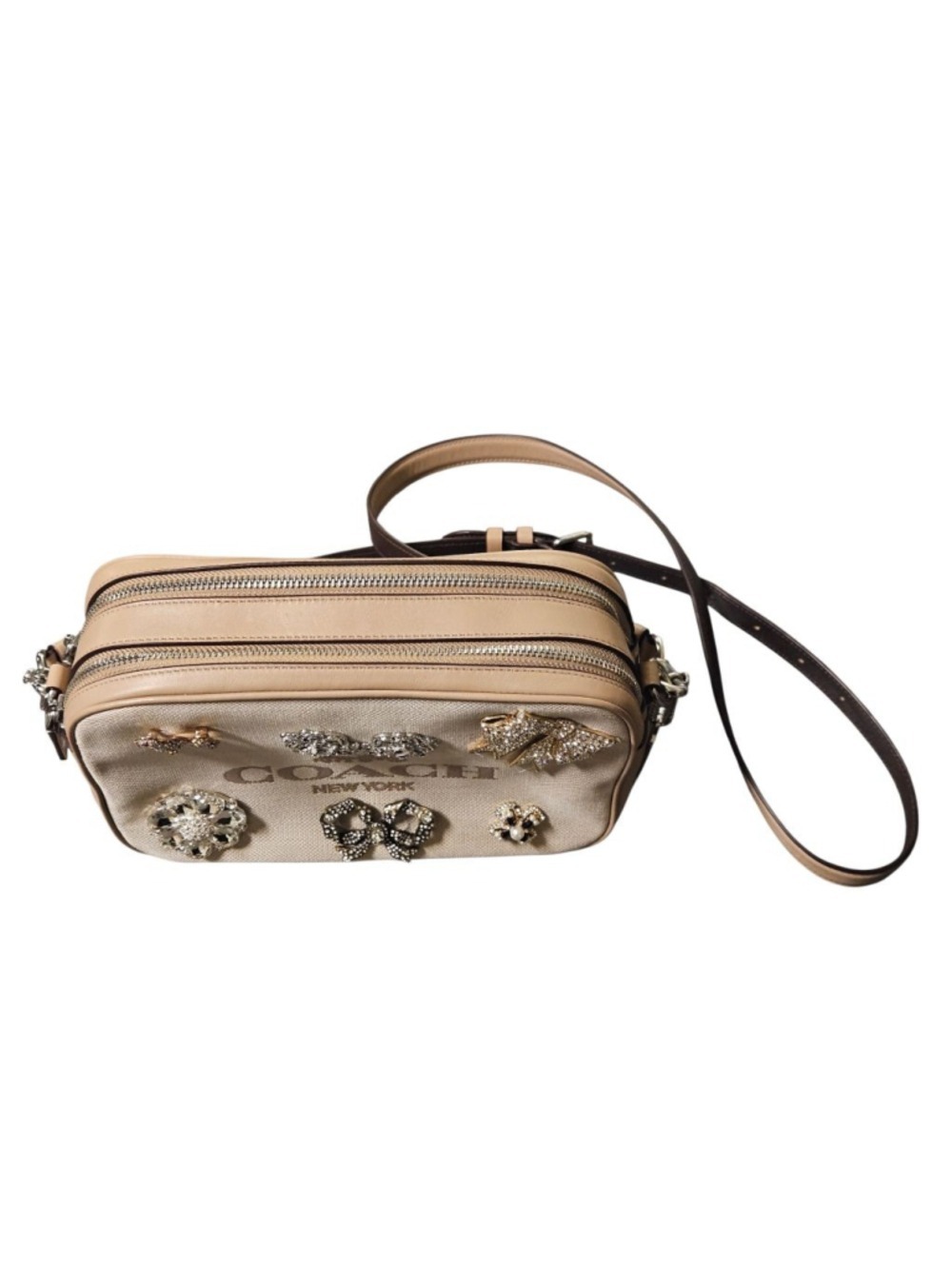 Coach Beige Brown Embellished Crossbody Bag One Size - Picture 13 of 13